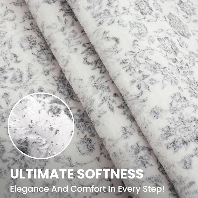 3x5 Washable Area Rug for Entryway, Grey Soft Distressed Floral Rug with Non-Slip, Low-Pile Vintage Neutral Area Rugs for Entryway Nursery Bedroom Dining, Dorm Carpet with Non-Shedding