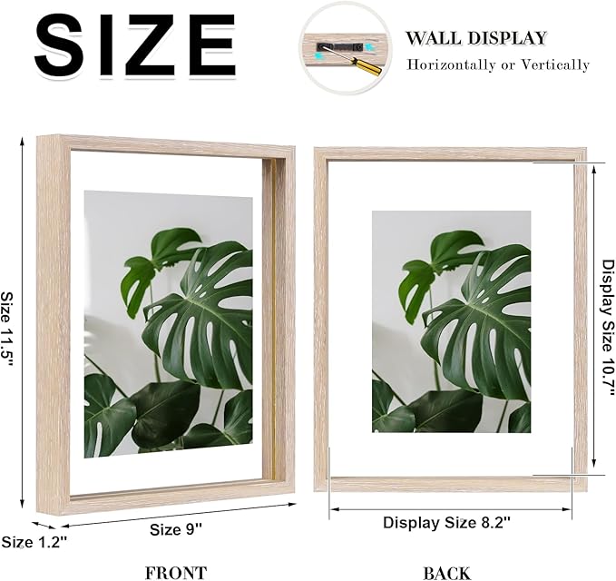 Egofine 8.5x11 Floating Frames Set of 2, Double Plexiglass Picture Frame, Made of Solid Wood Display Any Size Photo up to 8.5x11, Wall Mount or Tabletop Standing, Rose Pink