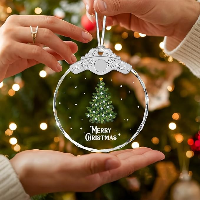 Christmas Ornaments - Christmas Tree Glass Ornament - Present for Family Friend - Xmas Decor - Holiday Presents Gift Exchange Ideas Car Hanging Decoration Wine Bottle Decor