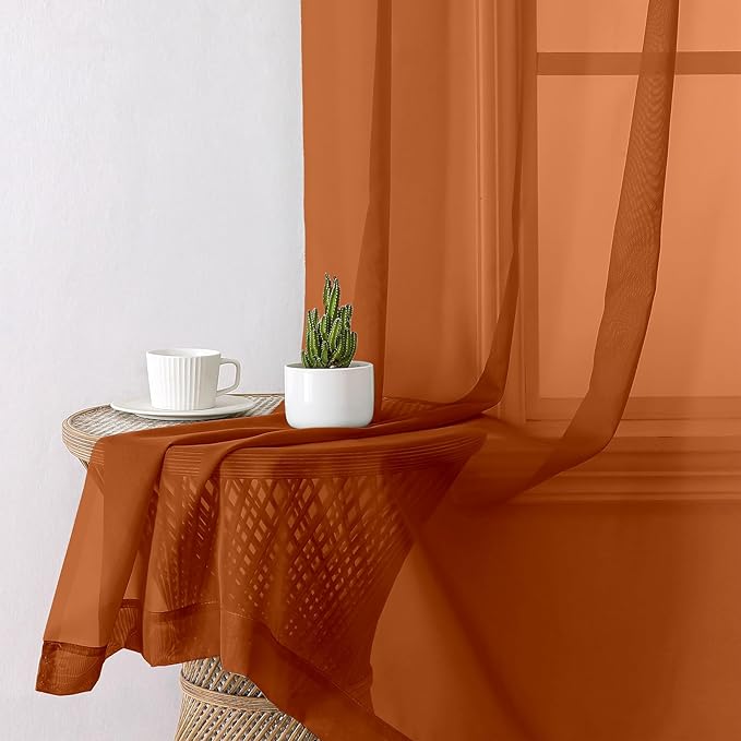 Lecloud Orange Sheer Curtains 84 Inches Long 2 Panels Set, Rod Pocket Transparent Window Treatments for Living Room, Lightweight Breathable Voile Bedroom Curtains Home Decor, Each Panel 42 X 84 Inch
