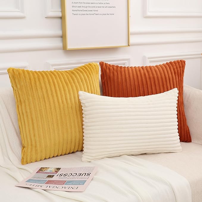 Simmore Decorative Christmas Throw Pillow Covers 20x20 Set of 2, Soft Natural Plush Flannel Double-Sided Fluffy Couch Pillow Covers for Sofa Living Room, Cream White