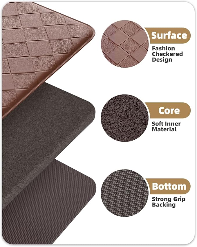 Color&Geometry Anti Fatigue Cushioned Kitchen Floor Mats,17"X71",Long Runner Rug Non Slip Waterproof,Memory Foam Padded Standing Mat for Front Sink,Brown