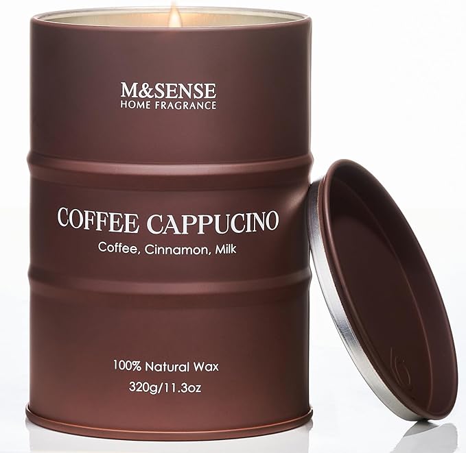 M&SENSE Coffee Cappucina Scented Candles, Christmas Soy Wax,Christmas Decor Candle 11.3oz 70 Hours Long Lasting Burning, Strong Coffee Aroma Candle Unique Housewarming Appreciation Gifts
