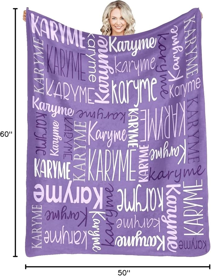 Personalized Blankets with Names Baby Gifts for Girls Boys Custom Soft Fleece and Sherpa Name Blanket for Kids and Adults Birthday for Daughter Son Granddaughter Grandson (Dark Purple)