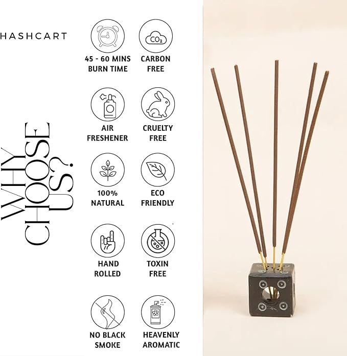 Hashcart Premium Incense Sticks Set of 3 Includes 200+ Sticks of Fragrances Each of Royal Wood, Kasturi, Oudh Glory, 110g Each, 45-50 Mins Burn Time with 1 Assorted Incense Stick Holder