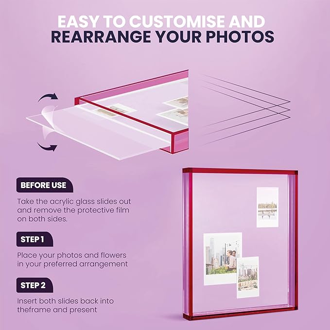 Elil Pink Polaroid Frame for Instant Film Fujifilm Instax Film 11.8" x 10.2" Collage Frame Family and Wedding Collage Picture Frames Double Glass Acrylic Frame Set of 2