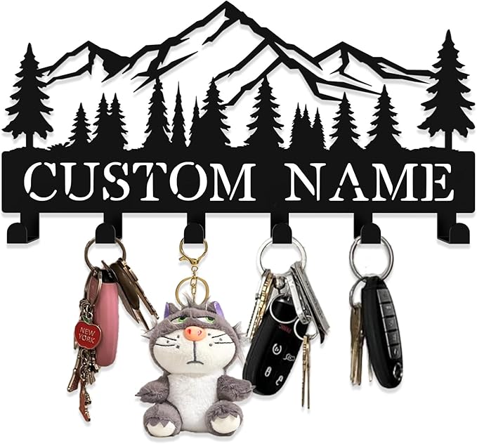 Personalized Metal Key Rack Hooks, Key Holder Wall Mounted Key Hooks, Mountain, Grove Theme Wall Decoration Hooks, Key Hanger Organizer for Living Room, Entryway, Bathroom, Office Decor