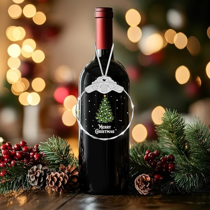 Christmas Ornaments - Christmas Tree Glass Ornament - Present for Family Friend - Xmas Decor - Holiday Presents Gift Exchange Ideas Car Hanging Decoration Wine Bottle Decor