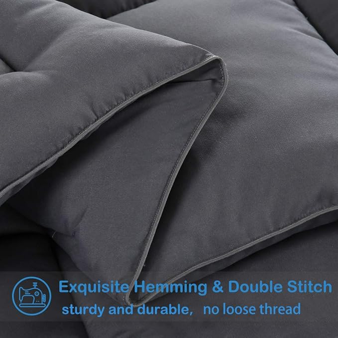 EASELAND King Size Down Alternative Comforter - Quilted Duvet Insert for All Seasons, Soft Lightweight with Corner Tabs, Summer Winter Warm Bedding, Dark Grey 90x102 Inches