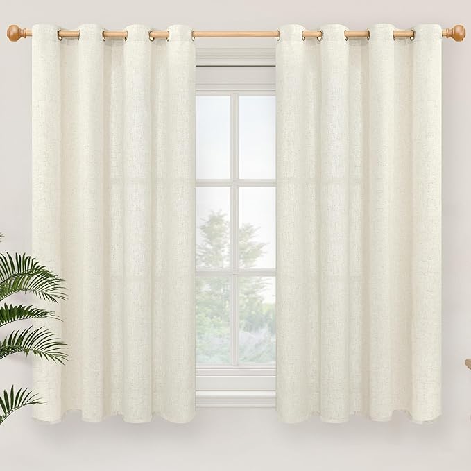 YoungsTex Linen Curtains 54 Inch Length 2 Panels for Living Room Window, Short Light Filtering Drapes with Grommet for Kitchen Bedroom, 52 X 54 Inch
