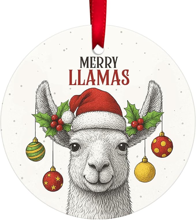 Llama Christmas Ornament 2025 – Funny Merry Llamas Ornament, Cute Xmas Tree Decoration for Animal Lovers