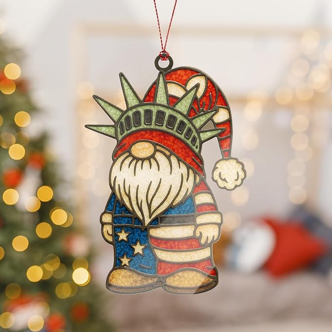 Gnome Christmas Tree Ornaments, Patriotic Christmas Ornaments, Patriotic Gnome Ornament in American Flag Colors, Gnome Gifts for Holiday Presents, Gift Exchange Ideas, Gnome Ornament Decorating Fun