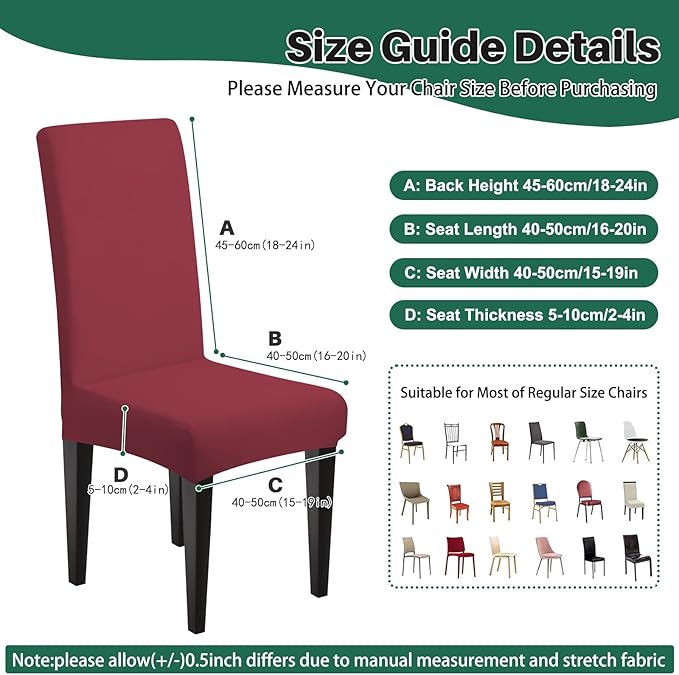 Dioxide High Stretch Chair Covers for Dining Chairs, Washable Dining Chair Covers Set of 4, Soft Dining Chairs Seat Covers, Parsons Chair Slipcover Protectors for Home Hotel Restaurant Banquet