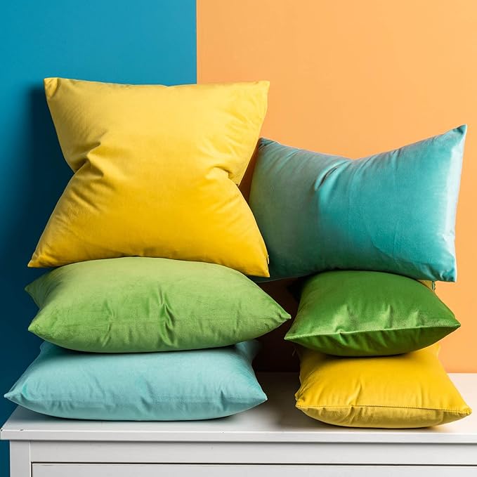 JUSPURBET Throw Pillow Covers Set of 2 Decorative Velvet Pillow Covers for Couch Sofa Bed Soft Euro Cushion Covers Cases with Invisible Zipper for Living Room Home Decor 28x28 inch,Teal Green