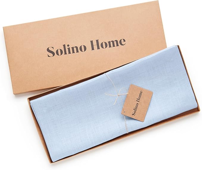 Solino Home Linen Sky Blue Table Runner 48 Inches - 100% Pure Linen Short Table Runner 14 x 48 Inch Ideal for Dresser and Coffee Tables - Fete - Spring, Easter