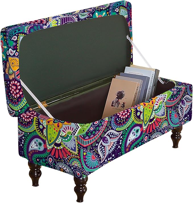 FUANGUI Ottoman Cover Stretch Storage Ottoman Bench Slipcover Jacquard Folding Storage Bench Ottoman Cover Footrest Stool Slipcover Footstool Protector Cover with Elastic Bottom Fit Length,Large