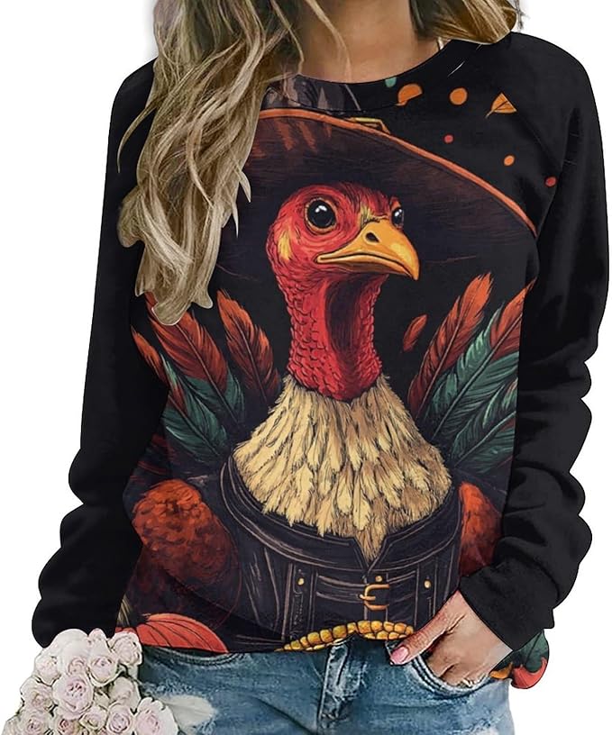 Womens Thanksgiving Sweatshirt Oversized Crewneck Pullover Casual Graphic Long Sleeve Shirts