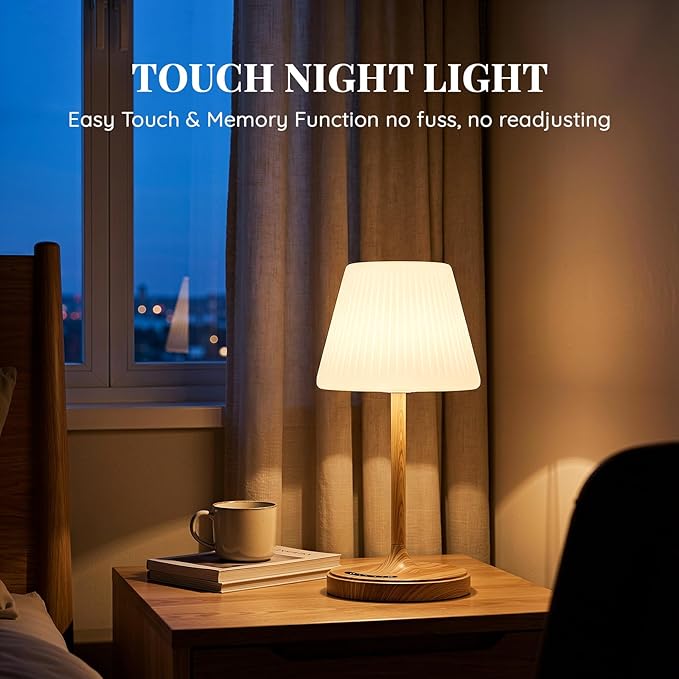 Cordless Table Lamp, Waterproof Shower Lamp, 4000mAh Rechargeable Table Lamps, 3-Color Dimmable Light, Battery Operated Lamp Desk Night Lamp for Bathroom Bedroom Patio Camping Restaurant (Wood Grain)