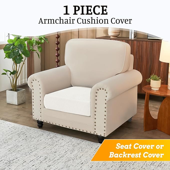 Sectional Couch Covers for Sofa Cushion L Shaped Couch Cover Washable Soft Couch Cushion Covers Stretch Sofa Slipcovers(1-Piece for Sofa Seat or Backrest, White)