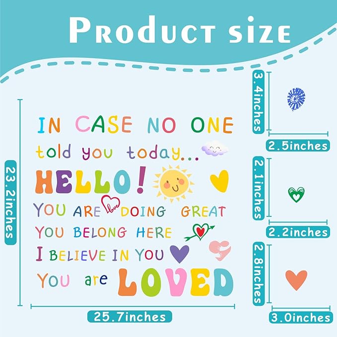 Colorful Inspirational Wall Decals,Motivational Sayings Wall Stickers,Multicolor Classroom Quotes Vinyl Decals,Balloons Sun Positive Phrases Sticker for Nursery Kids Room Bedroom Walls Decor