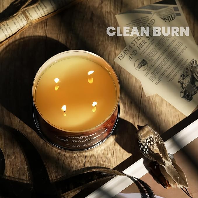 Soy Wax Blend Candle for Home, 4-Wick Candles in Teakwood & Mahogany Scented, Aromatherapy Candles Gift for Parties, Relaxing, Over 50 Hours of Burn Time, 18oz