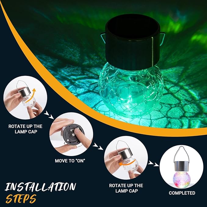 8 Pack Solar Lanterns, Christmas Decoration Lights with Multi-Color Changing Cracked Glass Hanging Ball Solar Outdoor Lights Waterproof Hanging Light for Garden, Yard, Patio, Lawn