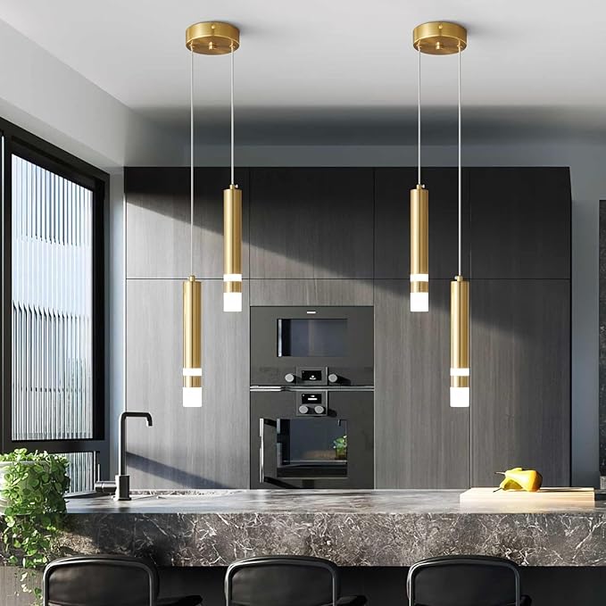 Modern Pendant Light Kitchen Fixture Dimmable LED Gold Mini Pendant Lighting fo Kitchen Island Bedroom Bedside Table Small Pendant Lights (2-Light)