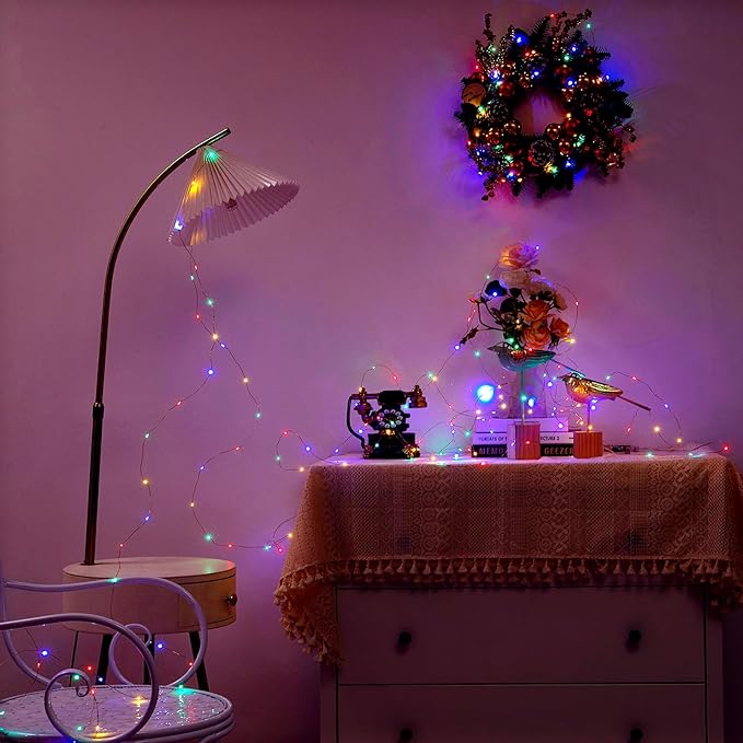 2 Pack 16.4ft Battery Operated String Lights with Timer, Multi Color with Synchronized Twinkle Mode, Fairy Lights Battery Powered, 50 LED, Idea for Christmas Bedroom Party Wedding