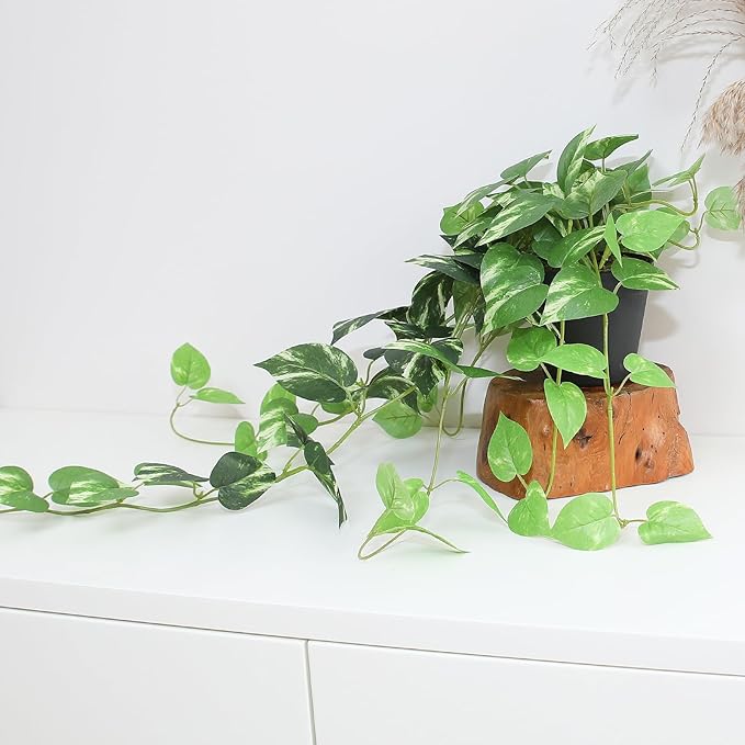 alyptus Fake Pothos Hanging Plants - 33" Set of 2 Artificial Silk Ivy Vines with Pots, Realistic Faux Greenery for Indoor Home Decor, Low Maintenance Hanging Plant Decoration (Golden Green)