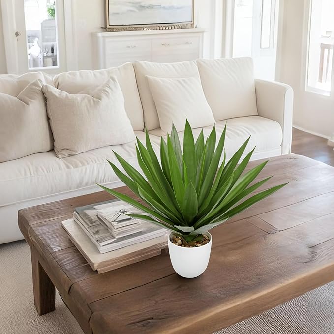 Fake Agave Plants 16 inch Tall Artificial Yucca Plants in White Pot Faux Agave Plant Realistic Fake Plant for Home Decor Office Table Living Room Desk Bathroom Dining Centerpieces Balcony Decor
