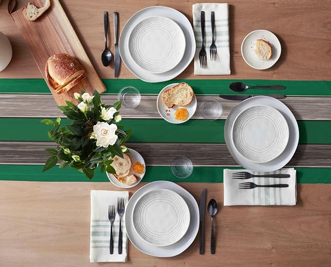 Vandarllin Table Runners 14X48 Inches Long, Forest Green Brown,Cotton Linen Farmhouse Retro Rustic Barn Wood Texture Tablecloths Non-Slip Party Table Decorations for Kitchen,Home,Dining,Outdoor,