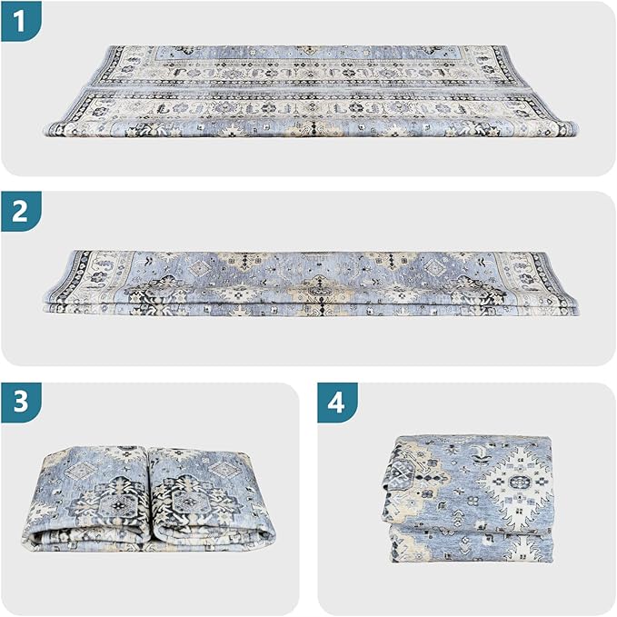 Dripex Vintage Washable Area Rug - 5x8 Distressed Rugs for Living Room Bedroom Oriental Medallion Floral Print Carpet Low-Pile Indoor Soft Non-Slip Accent Rug Farmhouse Office Home Decor
