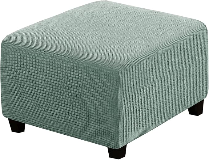 H.VERSAILTEX Square Ottoman Covers Ottoman Slipcovers Folding Storage Stool Furniture Protector Form Fit with Elastic Bottom, Stretch High Spandex Small Checks Jacquard Fabric(Medium,Sage)