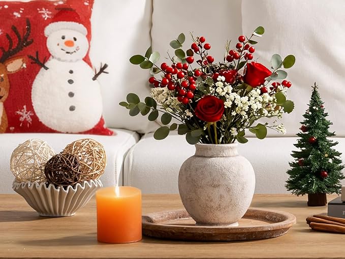 Ceramic Flower Vase, 6.7 Inch White Rustic Farmhouse Decorative Vase Pottery Pampas Grass Vases for Home Decor Table Living Room Entryway Mantel Bookshelf Bedroom Bathroom Kitchen - Rustic White