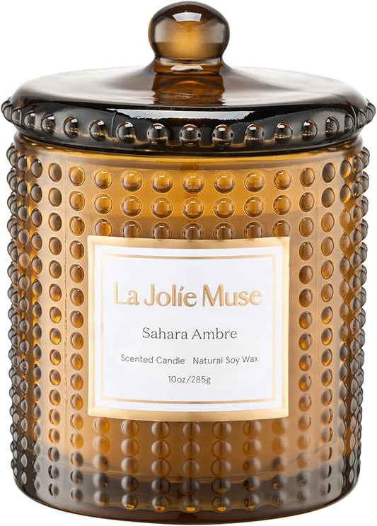 LA JOLIE MUSE Sahara Amber Scented Candle | Bergamot, Clove & Amber | 10 oz Soy Candle | Natural Soy Wax | 55 Hours Clean Burn | Gift-Ready for Cozy Nights | Elevated Home Décor