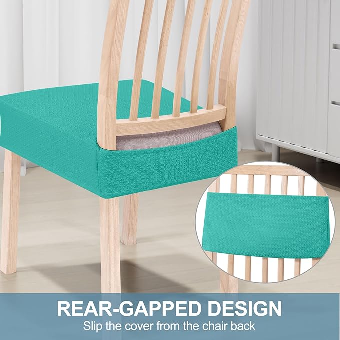 Smiry Stretch Jacquard Seat Covers for Dining Room Chairs Set of 2, Removable Washable Chair Seat Protector Slipcovers, No Rear Covers, Teal