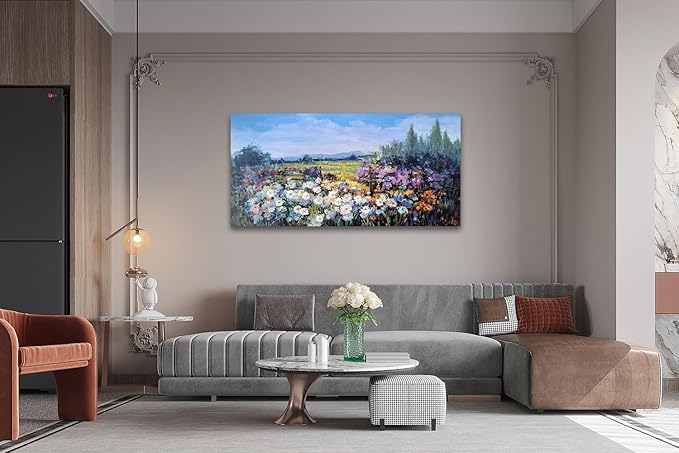 Acocifi Wildflower Wall Art Canvas Rustic Landscape Picture Textured Painting Colorful Scenery Painting Large Artwork for Living Room Bedroom Kitchen Office Home Decor 40"x20"
