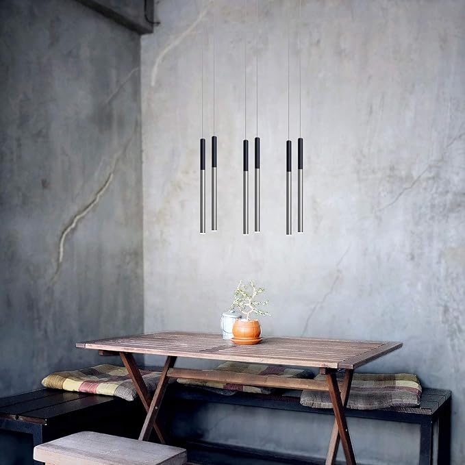 ALTAIR 6 Mini Pendant Lighting Black-Nickel - LED Hanging Light Fixture for Kitchen Island, Bar, Foyer - Cluster Pendants - Dimmable, Adjustable Wire, Lamp Bulb Included