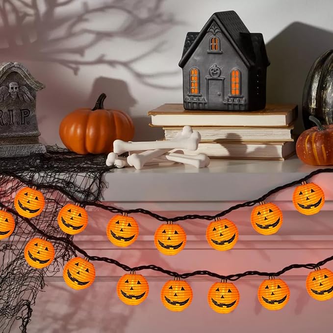 Halloween Pumpkin Lantern Lights Outdoor, 8.5Ft Plug in Orange Halloween Decorations String Light with 10 LED Jack O’ Lantern Lights, Hanging Fairy Lights Waterproof for Yard Party Patio Garden Window