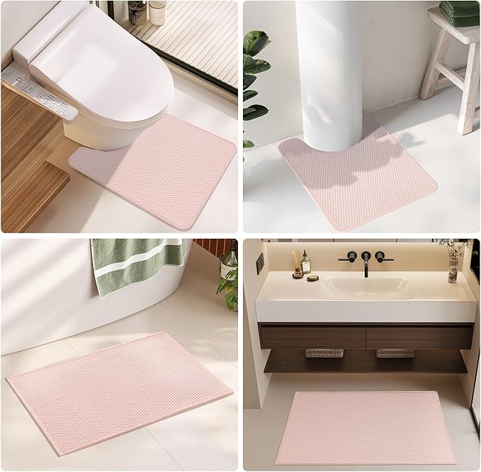 Large Bathroom Rugs Non Slip Washable Bath Rugs Super Absorbent Bathroom Rug Thin Quick Dry Low Pile Bath Mats, Pink 36"x48"