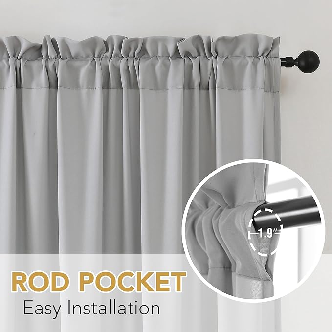 H.VERSAILTEX Sheer Curtains 63 inches Long Non-See-Through Farmhouse Curtains for Living Room Light Filtering Semi Sheer Panels for Bedroom Privacy Window Drapes 2 Panels Rod Pocket, Grey
