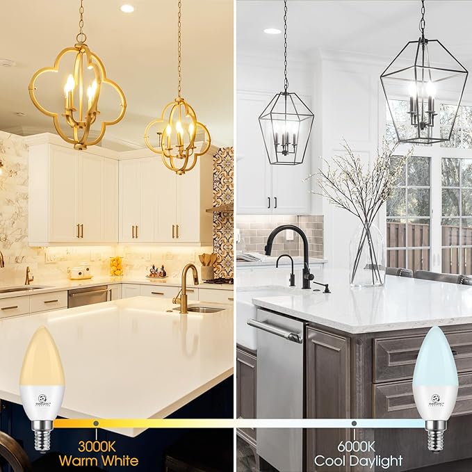 Energetic E12 LED Candelabra Light Bulbs 5.5W (60 Watt Equivalent), 6000K Daylight, 600LM Chandelier Light Bulbs, B11 Candle Bulbs for Ceiling Fan, CA 80 Recessed Can Light, Non-Dimmable, Pack of 6