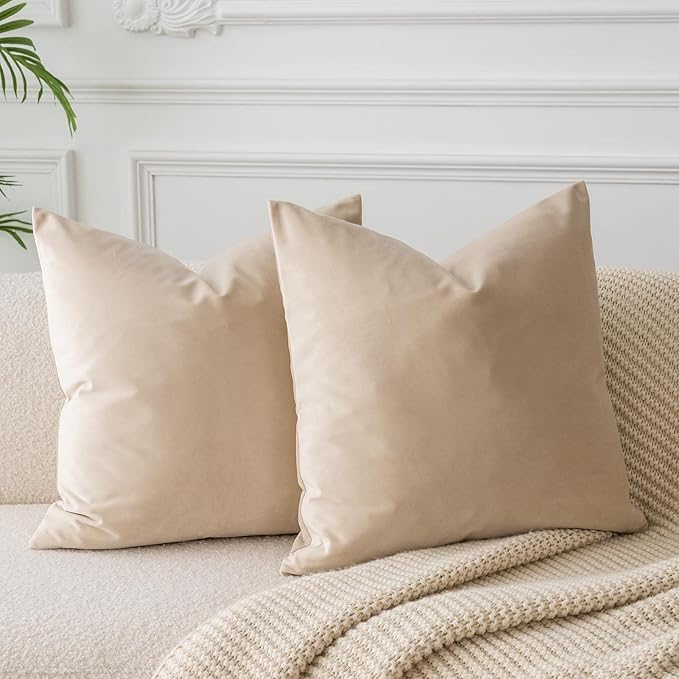 JUSPURBET Couch Pillow Covers Set of 2 Decorative Velvet 20x20 inch Throw Pillow Covers Cases for Modern Farmhouse Home Decor Soft Cushion Covers Cases with Hidden Zipper for Sofa Bed,Khaki