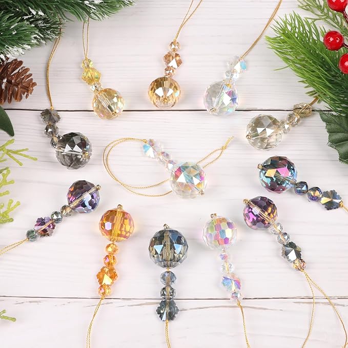 CCINEE Crystal Christmas Ball Ornaments, 12 Pcs Mini Iridescent Glass Prism Balls Drop Small Ornaments for Christmas Tree Wedding Party Home Decorations