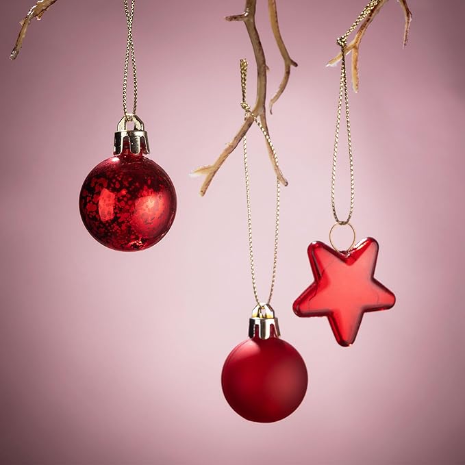 DecorbyHannah Mini Christmas Tree Ornaments, 35ct 1.18inches Red Christmas Ball Ornaments for Tree Decorations, Small Clear Shatterproof Plastic Hanging Balls Bulk for Xmas, Party, Wedding