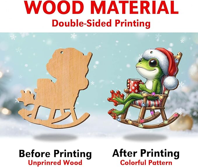 Santa Frog Christmas Tree Keepsake Ornaments, Funny Animal Themed 2 Side Printed Flat Wooden Ornament, Xmas Hanging Decor