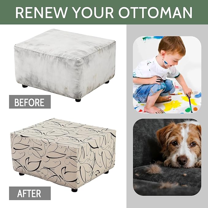 HAOYONG Ottoman Cover Rectangle Printed, Stretch Footstool Slipcover Soft Fabric Protector for Rectangular Ottoman in Living Room or Bedroom Washable Medium