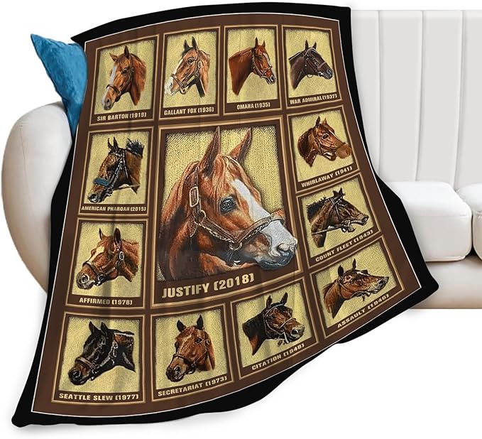 Tijuboni Racing Horses Throw Blanket Horse Gifts for Girls Boys Women Men Kids Adults Soft Flannel Fleece Blanket for Couch Sofa Bed Home Decor 50"x60"