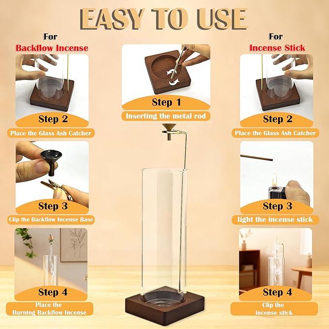 1 Pack HZCPENG Incense Holder, 2 in 1 Incense Burner for Sticks or Backflow Incense, Anti-ash Round Incence-Stick Holder with Wooden Base for Meditation, Yoga, Relaxation, and Home Décor