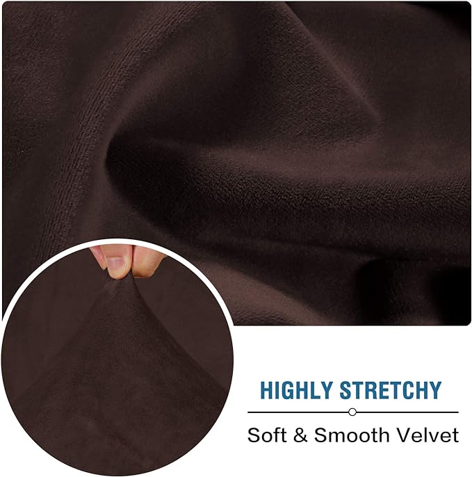 H.VERSAILTEX Velvet Stretch Couch Cushion Cover Plush Cushion Slipcover for Chair Loveseat Sofa Cushion Furniture Protector Seat Cushion Sofa Cover (3 Piece Sofa Cushion Covers, Brown)